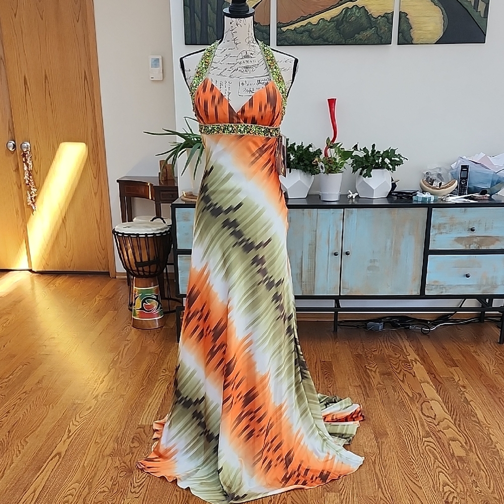NEW - STUDIO 17 Halter Tie-Dye Beaded & Sequin Prom Dress